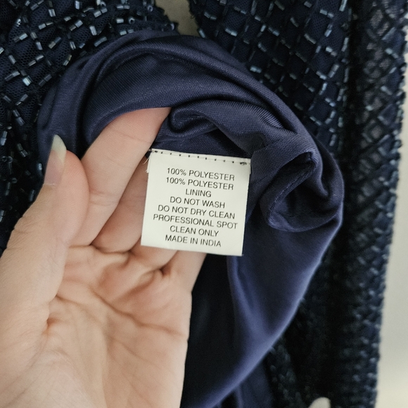 Mac Duggal Navy Bugle Bead Long Sleeve Sheath Formal Gown NWT Size 6 - Picture 8 of 16